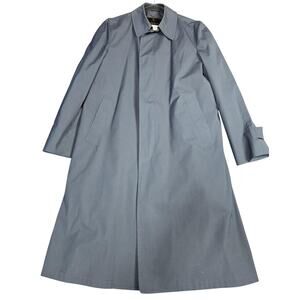 Vintage London Fog Coat Mens 40 Blue Maincoats Faux Fur Lined Rain Overcoat USA